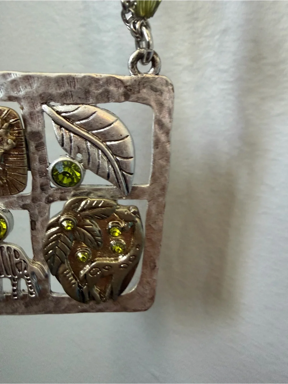 Vintage Safari Necklace Silver Gold Tone Lion Zebra Giraffe Statement Chunky